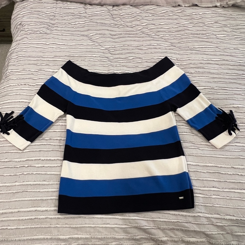 Tommy Hilfiger Off the Shoulder Blue White Striped Top XXL